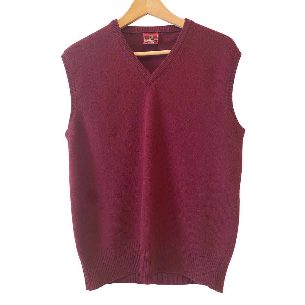 VTG Nordstrom Mens Sweater Vest Sz XL Burgundy Lambswool V-Neck Preppy Old Money